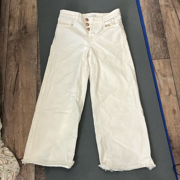 Loft white wide leg button front pants with raw hem size 2 GUC - Picture 1 of 6
